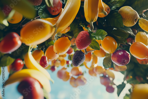 Beautiful cinematic flying fruits. Good for nay project. photo