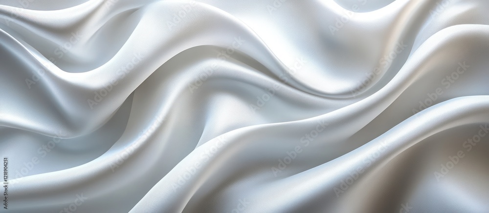 Fototapeta premium White silk fabric folds, soft texture, studio shot, background blur, design