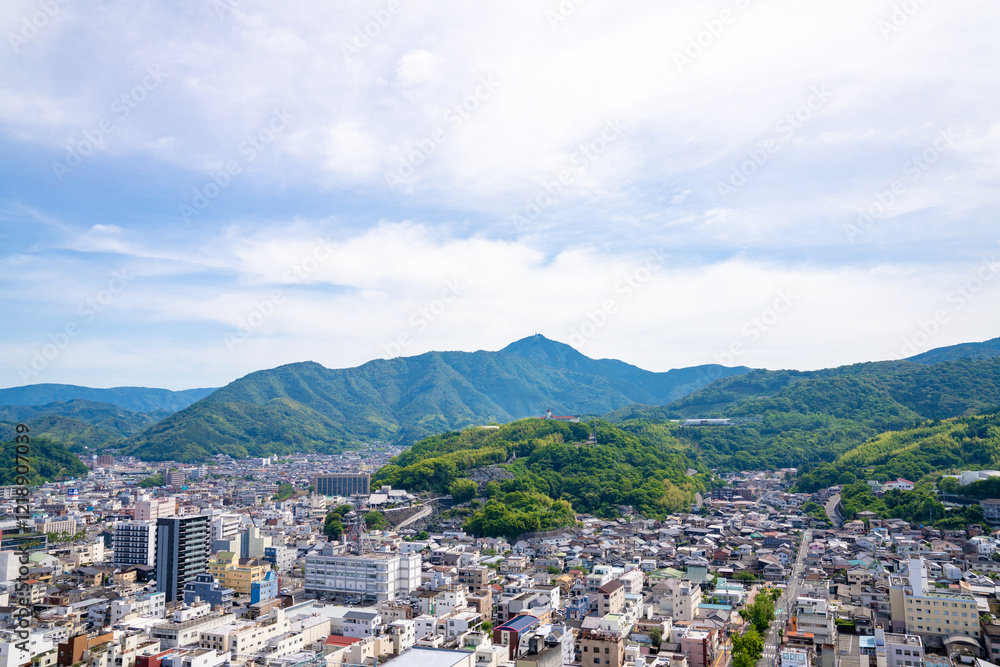 宇和島城天守閣からの景色、日本、5月