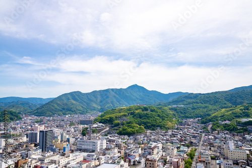 Obraz na płótnie 宇和島城天守閣からの景色、日本、5月 w salonie