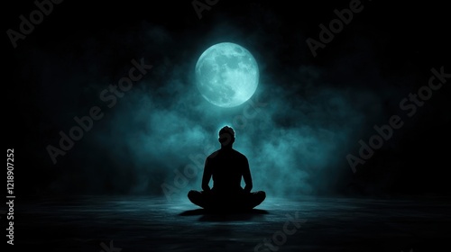 Majestic Silhouette of Lord Shiva Seated Under a Full Moon in Mystical Atmosphere