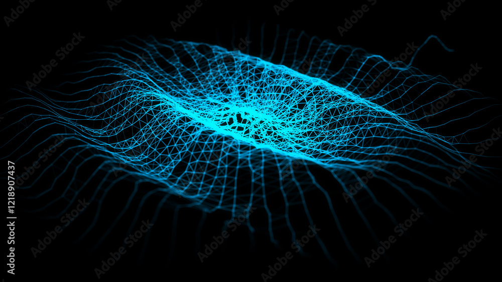 Futuristic blue round sound wave texture. Portal grid, circle warm hole frame. Background for banner design. Big data visualization. 3d rendering. Futuristic blue round sound wave texture. Portal grid, circle warm hole frame. Background for banner design. Big data visualization. 3d rendering.