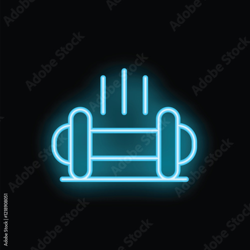 Blue neon sign representing a dumbbell weight for working out and lifting, in a fitness and gym context