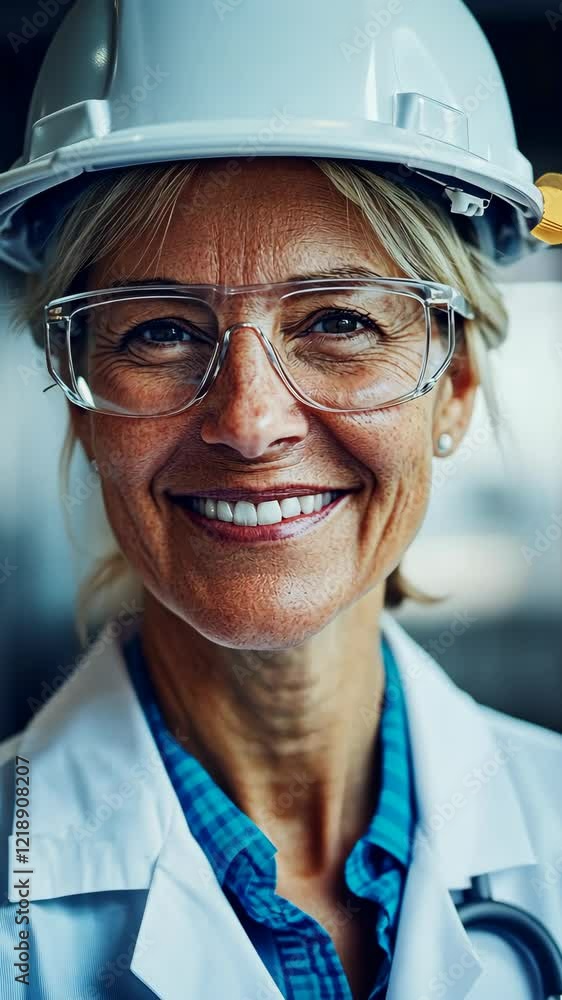Senior engineer smiling confidently in safety gear during a construction project Senior engineer smiling confidently in safety gear during a construction project