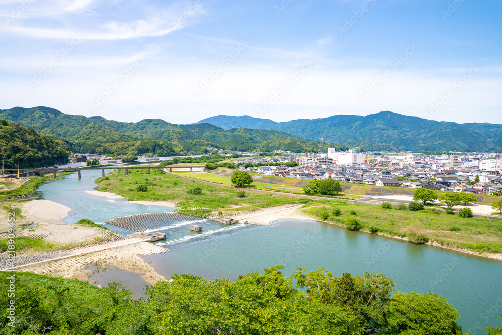 愛媛県大洲の城から見た景色、日本、5月