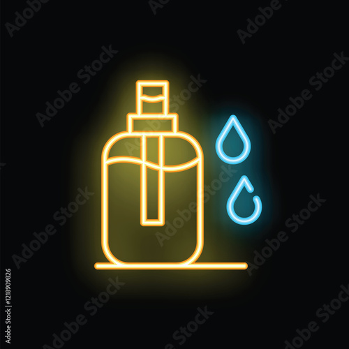 Glowing neon line perfume bottle icon isolated on black background, vector illustration