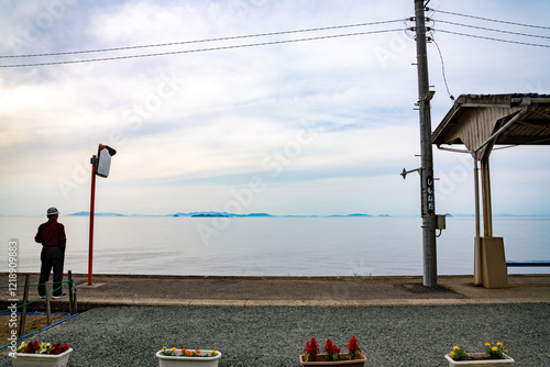 愛媛県海沿いの下灘駅、日本、5月