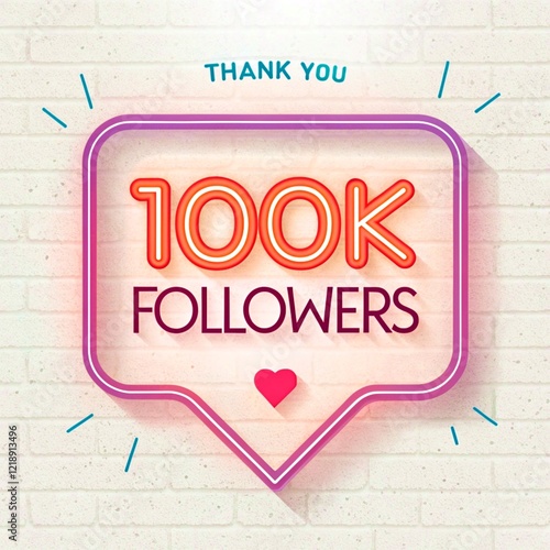 100k followers achievement thank you message with glowing outline effect, social media celebration post