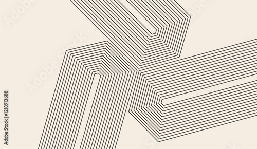Geometric Line Play, A Minimalist Abstract Composition with Interlocking Parallel Lines and Angular Shapes