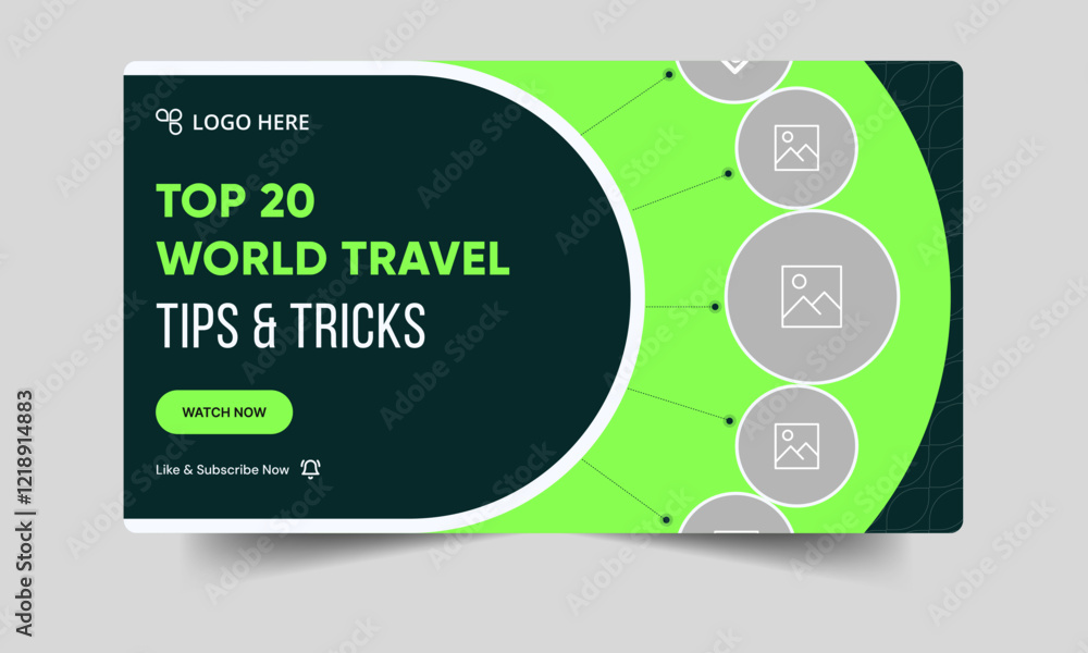 Trendy world travel tips and tricks video thumbnail banner design, daily travel techniques video cover banner design, fully customizable vector eps 10 file format Trendy world travel tips and tricks video thumbnail banner design, daily travel techniques video cover banner design, fully customizable vector eps 10 file format