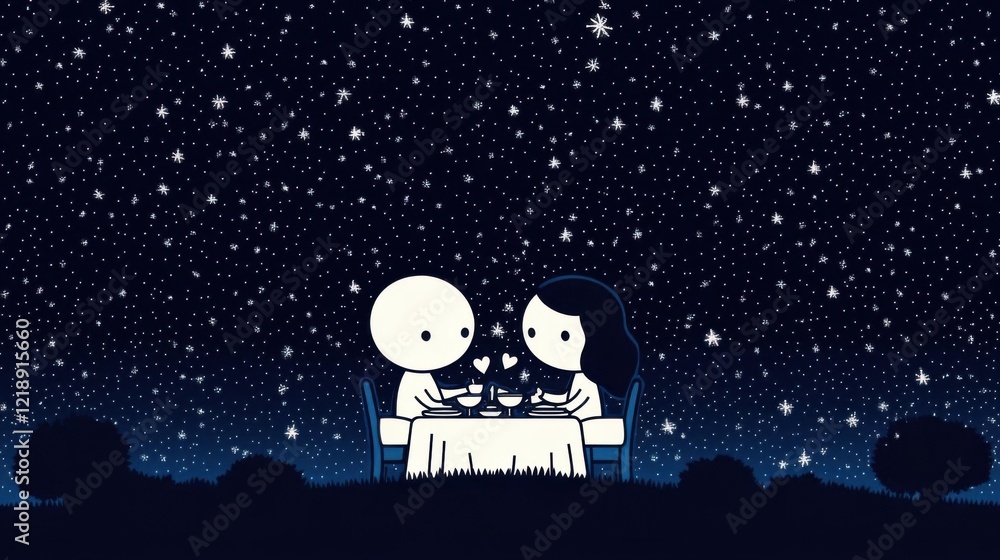 Naklejka premium Charming couple enjoying a romantic dinner under a starry sky