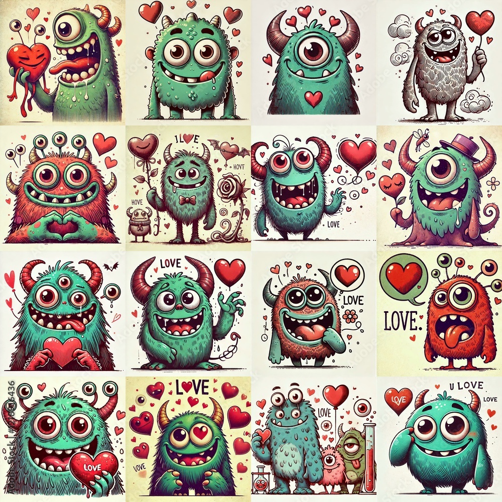 Fototapeta premium Monster in love. Valentine's day concept. AI generated illustration