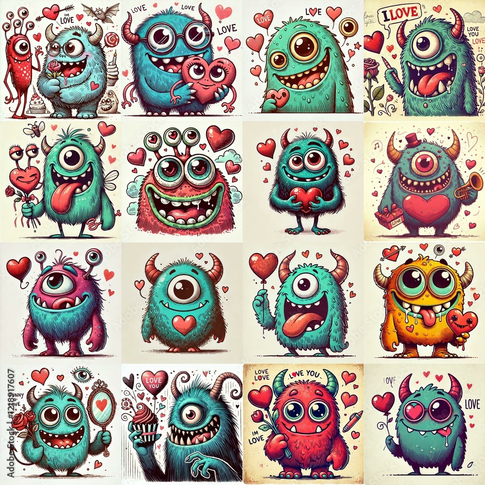 Fototapeta premium Monster in love. Valentine's day concept. AI generated illustration