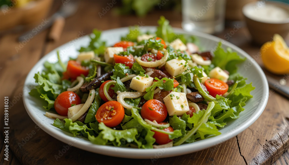salad with vegetables, Fresh salad with boiled eggs, tomatoes, and tuna served in a vibrant bowl on a decorative table
salad with vegetables, Fresh salad with boiled eggs, tomatoes, and tuna served in a vibrant bowl on a decorative table