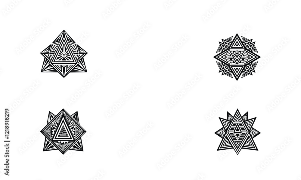 Geometric Triangle Mandalas Set on a White Background Geometric Triangle Mandalas Set on a White Background