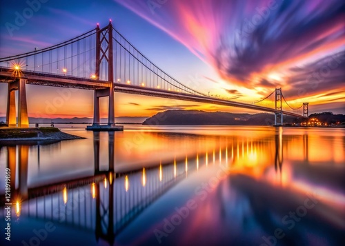 Long Exposure Sunset over Ponte Marechal Carmona, Vila Franca de Xira, Portugal photo