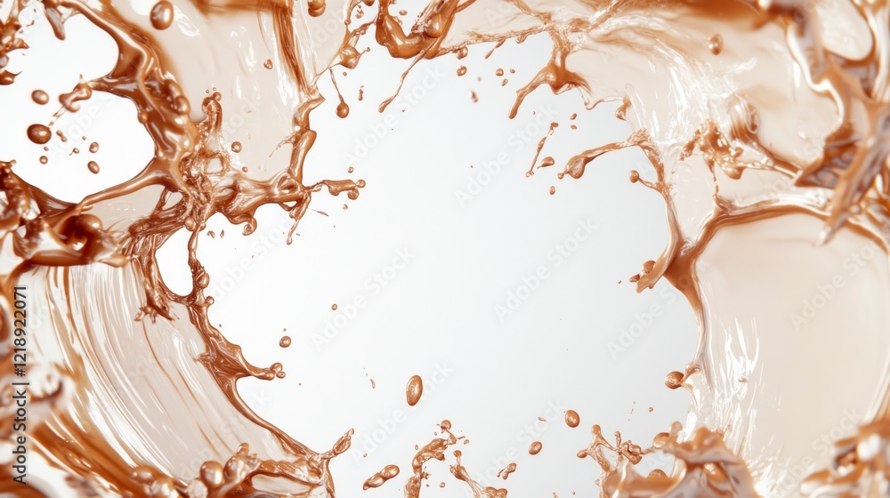 Obraz premium A frame of chocolate liquid splashes, isolated on a white background. 3D rendering, close-up shot, soft lighting. 