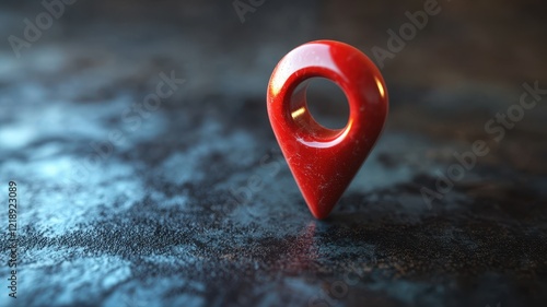 Minimalist red location pin on textured surface macro photography artistic environment captivating view photo