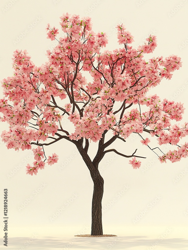 Pink flowering tree on plain background, digital art Pink flowering tree on plain background, digital art