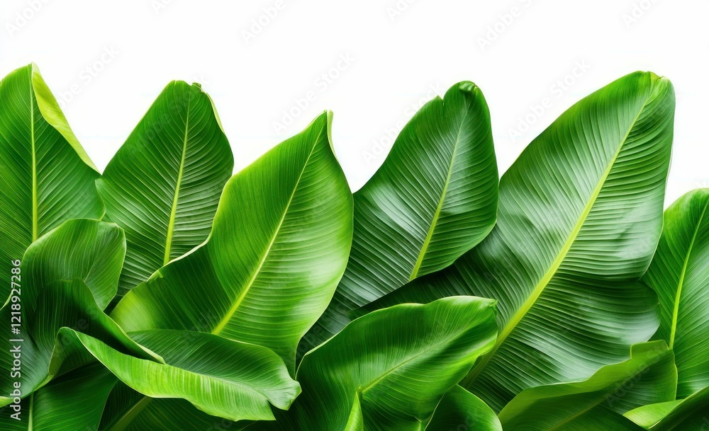 Fototapeta premium Fresh Green Banana Leaves Isolated on White Background