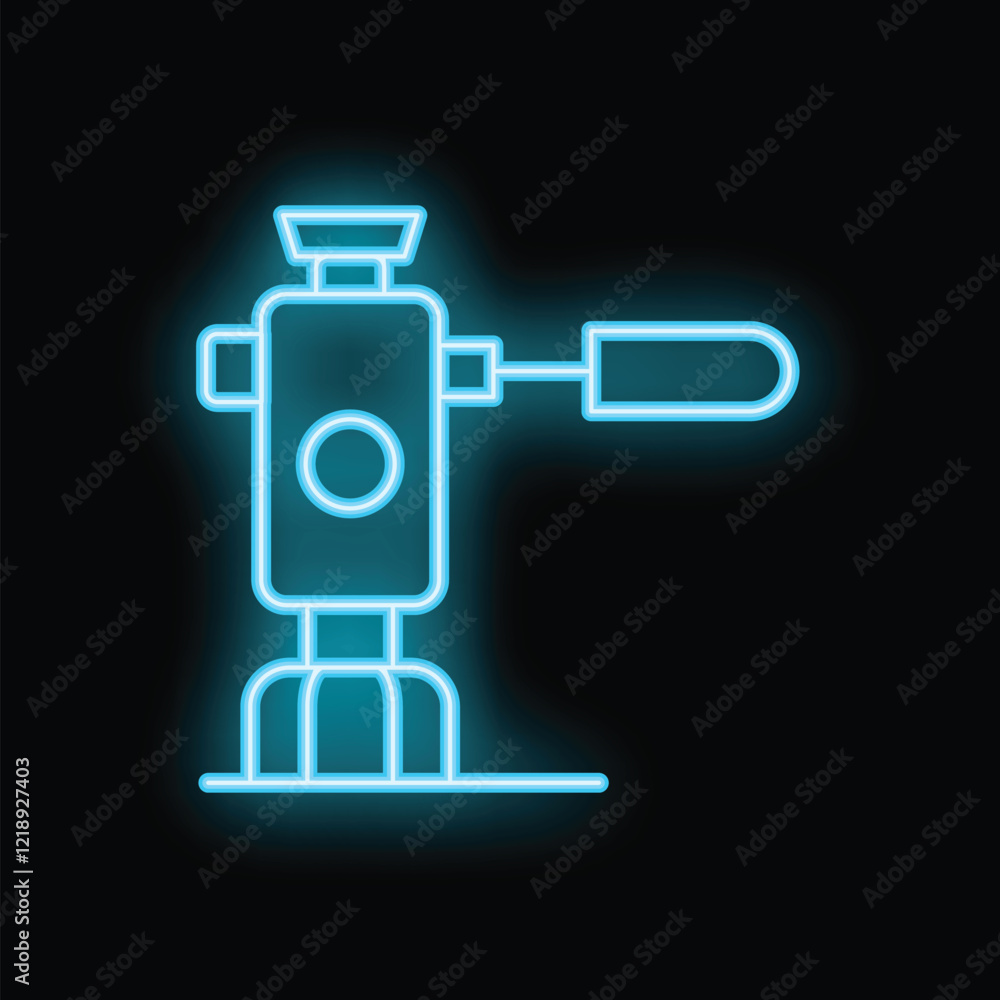 Neon icon of a geodetic instrument, a leveling tool used in surveying and construction, with a bright blue glowing light effect Neon icon of a geodetic instrument, a leveling tool used in surveying and construction, with a bright blue glowing light effect