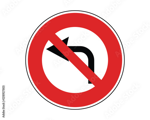 Traffic Sign Indicating No Left Turn on Public Roads, High-Quality Vectorial Stock Image