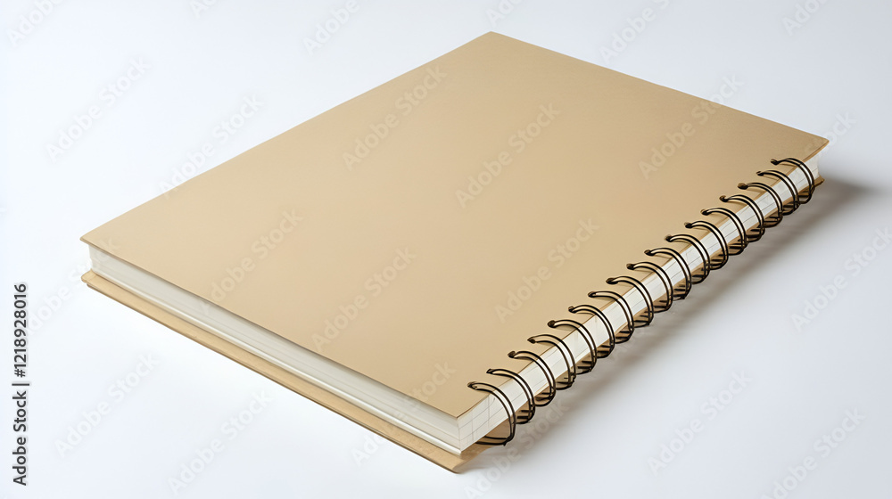 Beige spiral-bound notebook on a white background. Perfect for note-taking, journaling, or sketching. Beige spiral-bound notebook on a white background. Perfect for note-taking, journaling, or sketching.