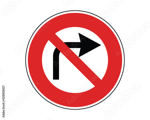 Traffic Sign Indicating No Right Turn on Public Roads, High-Quality Vectorial Stock Image