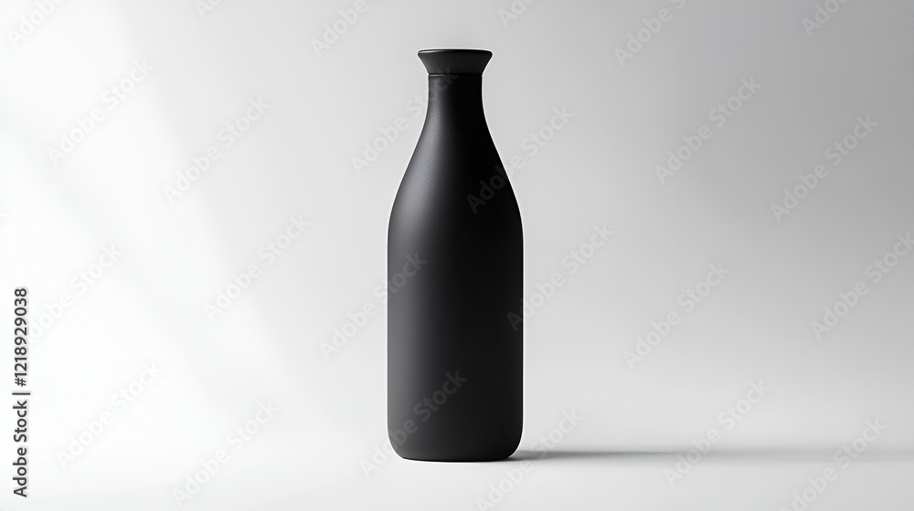 Sleek black bottle against a minimalist white backdrop. Perfect for product displays or branding visuals.