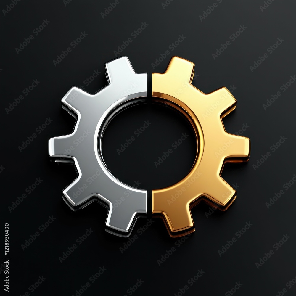Half Silver and Half Gold Gear on Black Background Half Silver and Half Gold Gear on Black Background