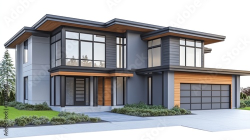 Wallpaper Mural Modern house design, suburban setting, landscaping, sunny day, real estate listing Torontodigital.ca