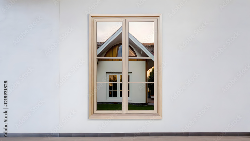 Obraz premium Glass window frame house interior on white wall