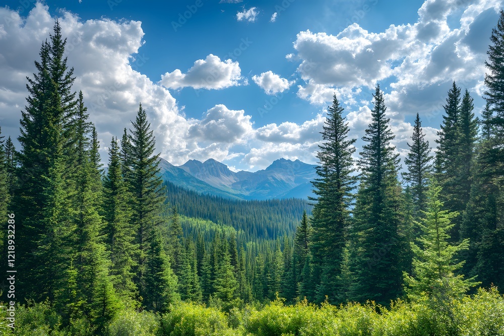 Fototapeta premium mountain landscape with trees, Generative AI 