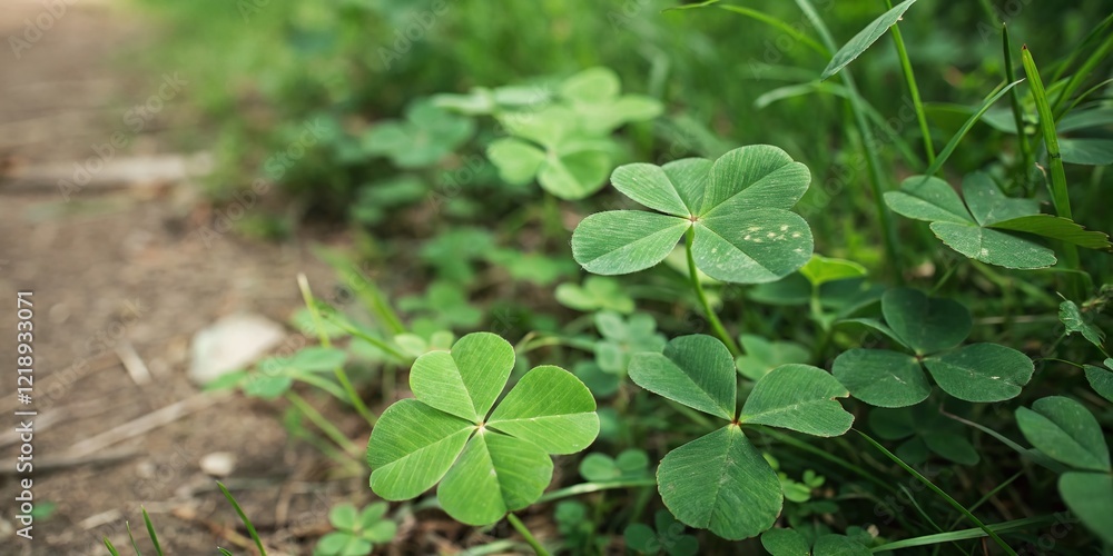Lush Green Clover Leaf Background with Copy Space - Nature Stock Photo Lush Green Clover Leaf Background with Copy Space - Nature Stock Photo