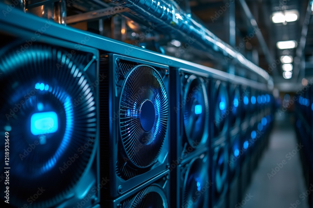 Cryptocurrency mining farm with ASIC servers generating bitcoin and other cryptocurrencies Cryptocurrency mining farm with ASIC servers generating bitcoin and other cryptocurrencies