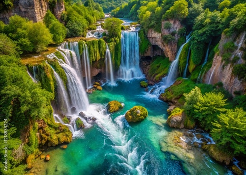 Drone Shot Waterfall Gorge Kesme Bogaz Kemer Turkey Stunning Scenery
