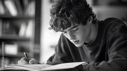 Side shot of a student signing their friend s yearbook, the moment captured in quiet reflection photo