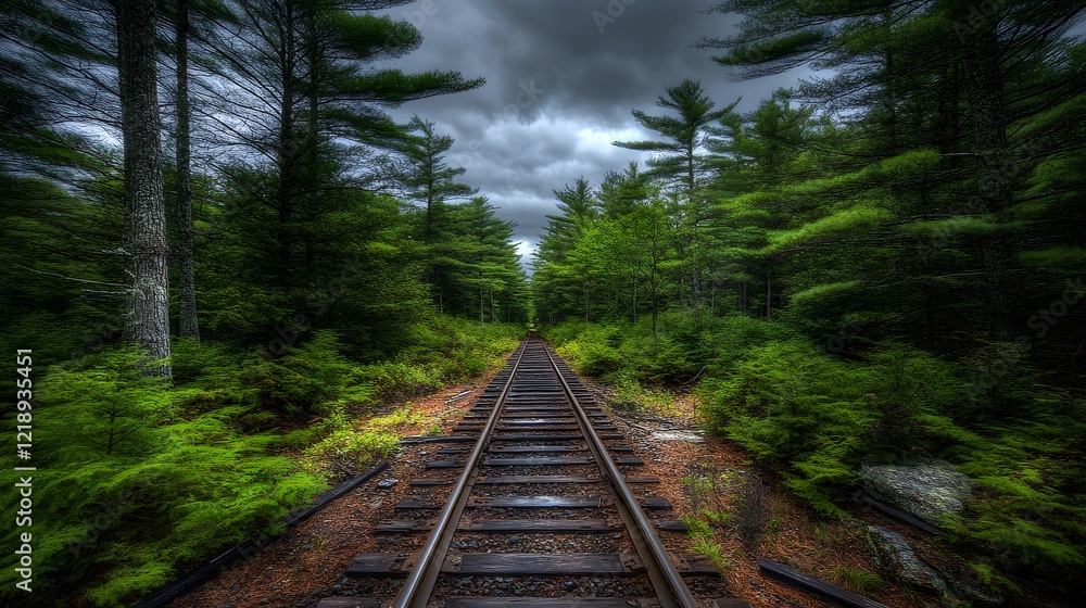 Lush Green Forest Railroad Tracks Landscape Lush Green Forest Railroad Tracks Landscape