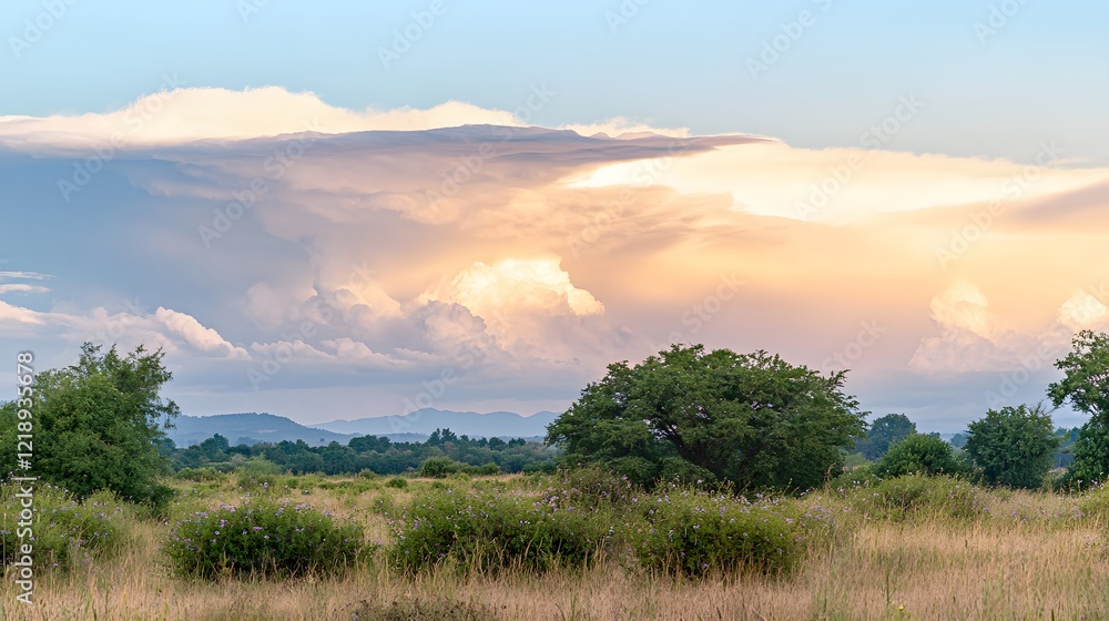 Dramatic Sunset Sky Over Serene Meadow Landscape Dramatic Sunset Sky Over Serene Meadow Landscape