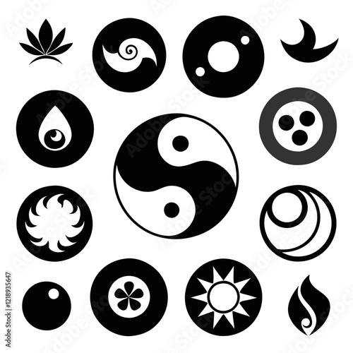 Collection of Yin and Yang Symbols in Various Styles
