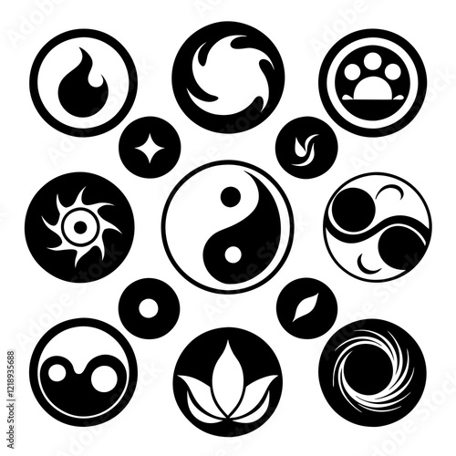 Collection of Yin and Yang Symbols in Various Styles