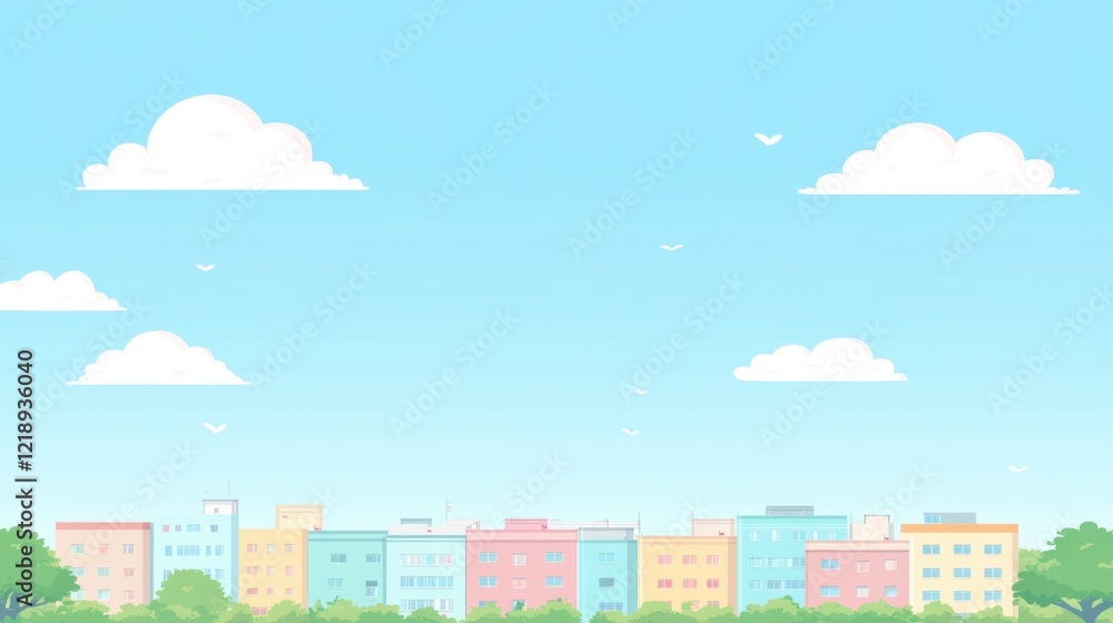 Pastel Cityscape Under a Sunny Sky Pastel Cityscape Under a Sunny Sky