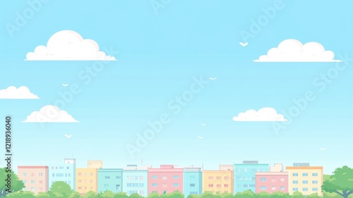 Pastel Cityscape Under a Sunny Sky