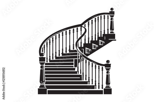 Vintage staircase icon. Black Staircase silhouette vector