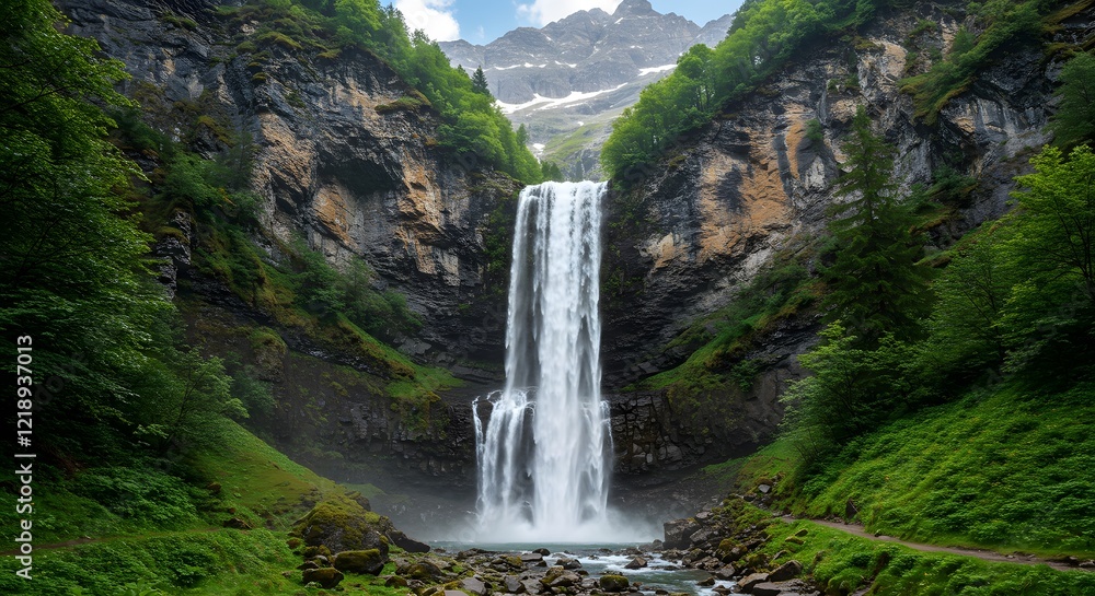 Obraz premium Majestic Waterfall Cascading Through a Serene Forest
