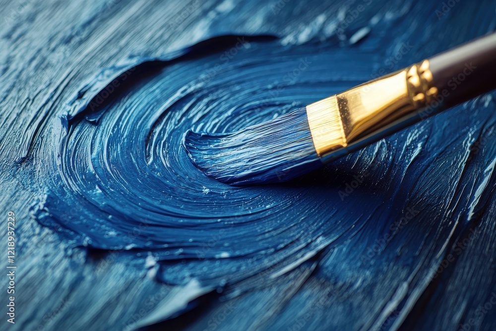 Fototapeta premium Painting blue swirls artistic brush techniques studio art creation creative environment close-up abstract concepts