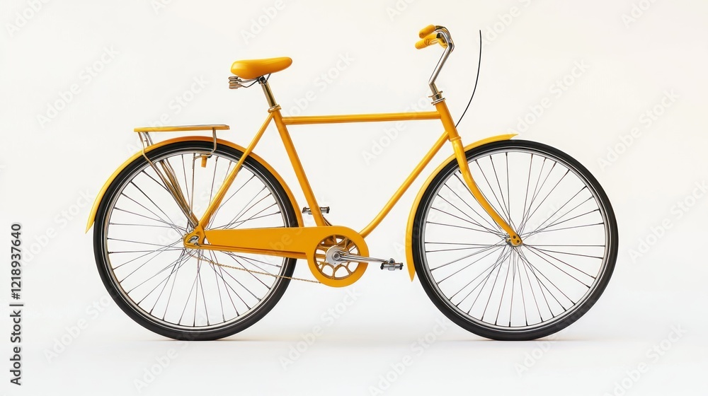 Fototapeta premium Yellow bicycle on white background, studio shot, transportation, leisure activity