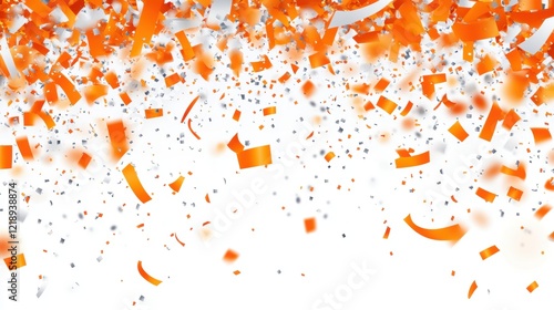 Orange and Silver Confetti Falling on White Background