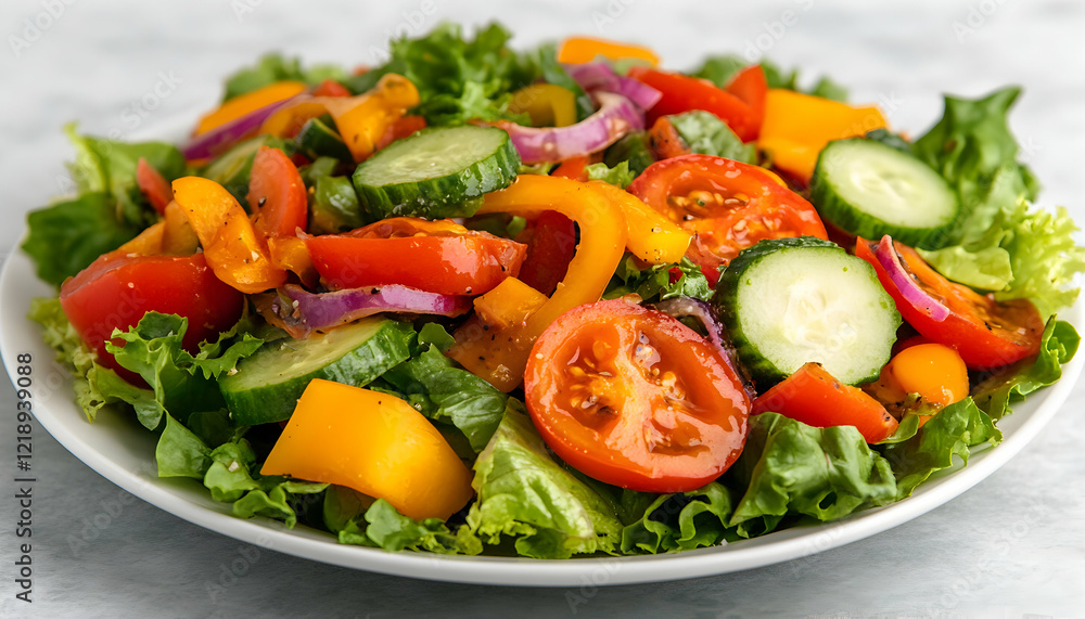 Fresh, vibrant garden salad with tomatoes, cucumbers, bell peppers, and red onion. Perfect for healthy eating. Fresh, vibrant garden salad with tomatoes, cucumbers, bell peppers, and red onion. Perfect for healthy eating.