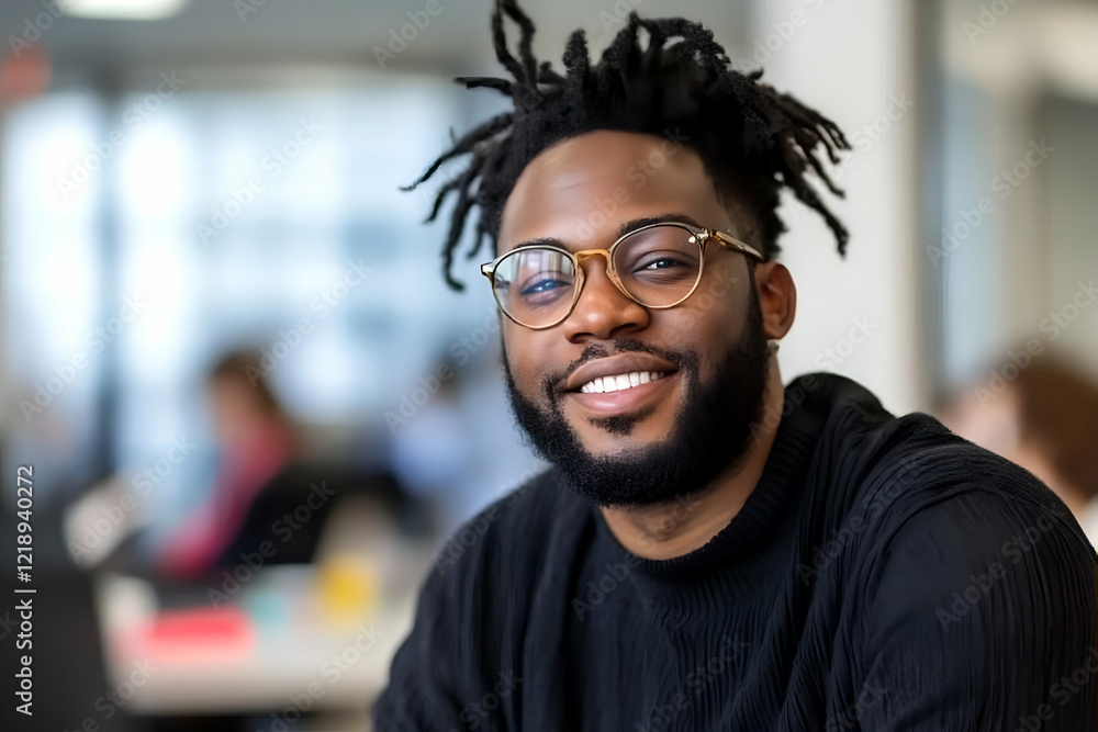 Smiling man office portrait, colleagues background, professional headshot Smiling man office portrait, colleagues background, professional headshot